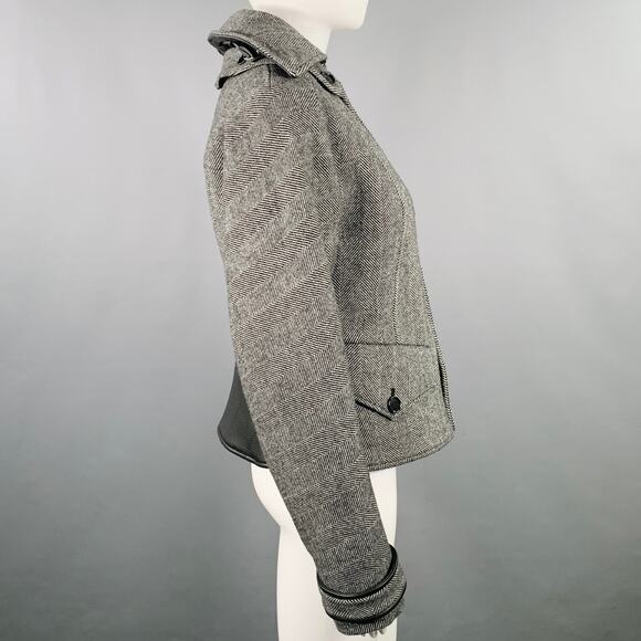 JONATHAN SIMKHAI Size XS Black Cream Wool Blend Herringbone Jacket - Picture 3 of 6